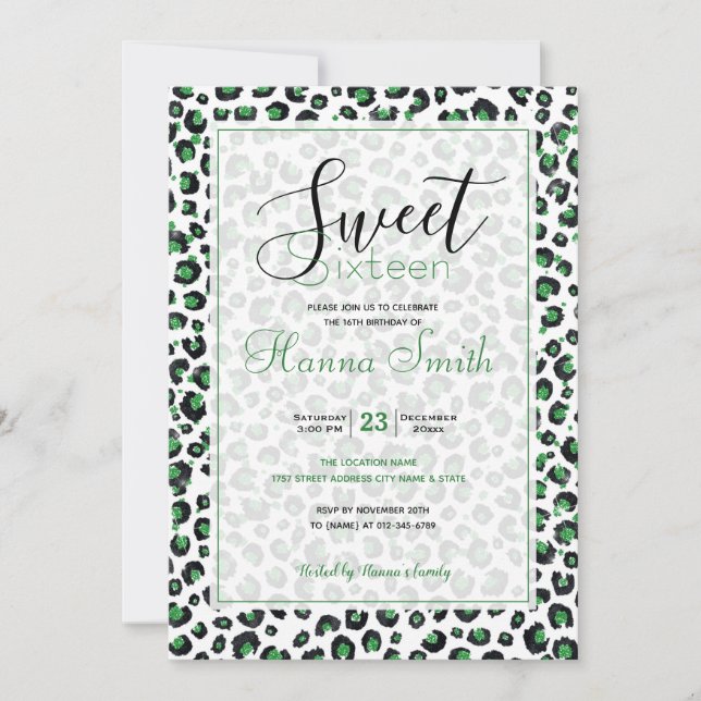 Eleganter grüner Glitzer Schwarzer Leopard-Tierdru (Vorderseite)