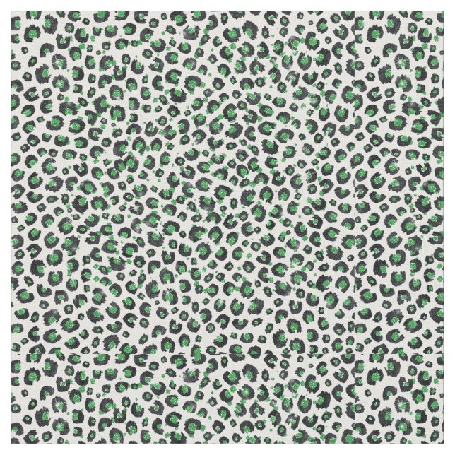 Eleganter grüner Glitzer Schwarzer Leopard-Tierdru Stoff (Nahaufnahme)