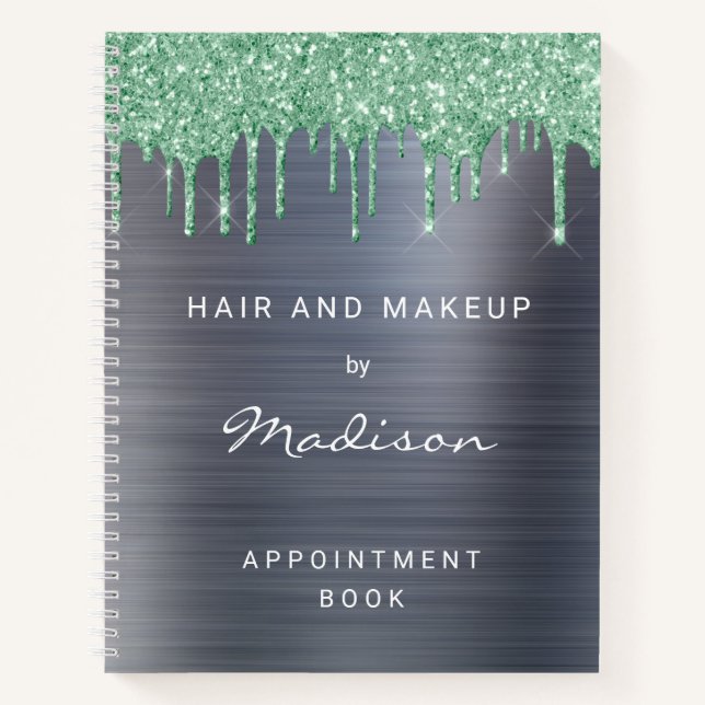 Eleganter Grüner Glitzer Tropfen Ernennung Notizbuch (Vorderseite)