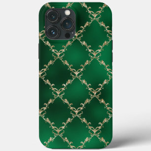 Eleganter grüner Golddamast Case-Mate iPhone Hülle