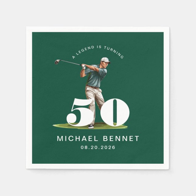 Eleganter grüner Golfer 50. Geburtstag Serviette (Vorderseite)