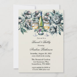 Eleganter grüner & grauer Bouquet Brunch und Bubbl Einladung