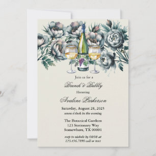 Eleganter grüner & grauer Bouquet Brunch und Bubbl Einladung