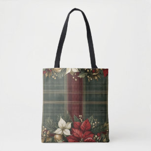 Eleganter grüner Karo- & roter Weihnachtsstern-Wei