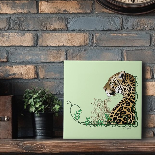 Eleganter grüner Leopard-Botanik-Henna Fliese (Von Creator hochgeladen)
