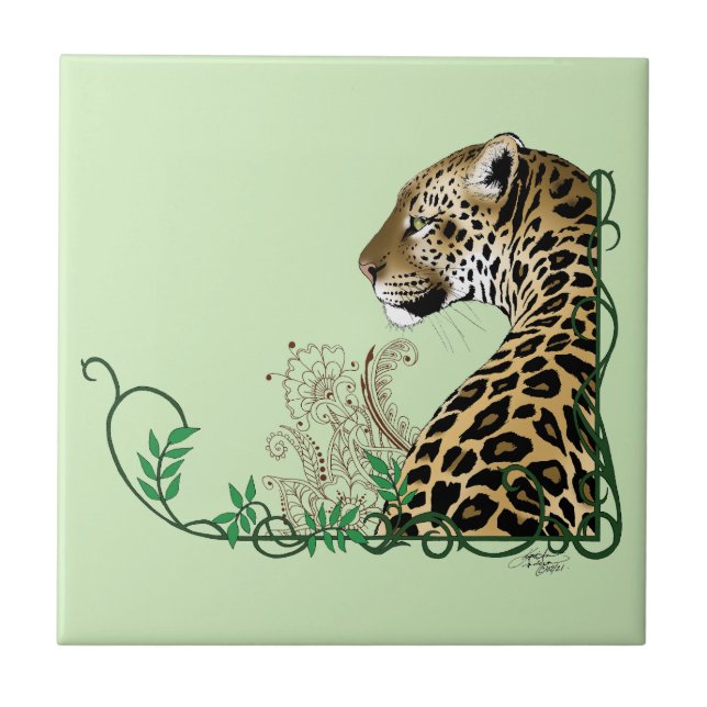 Eleganter grüner Leopard-Botanik-Henna Fliese (Vorderseite)