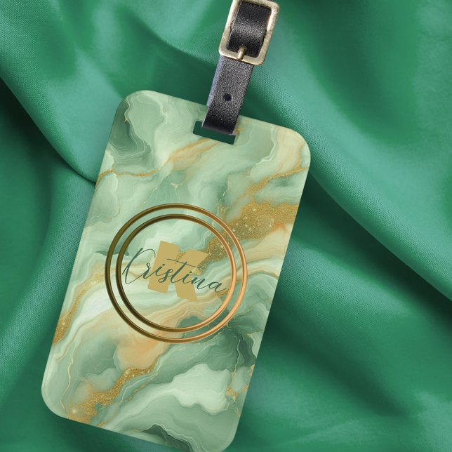 Eleganter grüner Marmor mit goldenen Glitzer-Venen Gepäckanhänger (Von Creator hochgeladen)