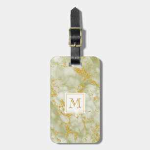 Eleganter, grüner Marmor Monogram Imitate Gold Gli Gepäckanhänger