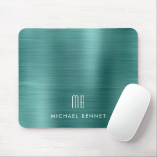 Eleganter grüner metallischer Monogramm-Name Mousepad
