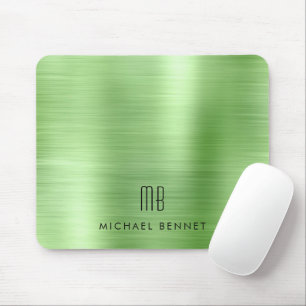 Eleganter grüner metallischer Monogramm-Name Mousepad