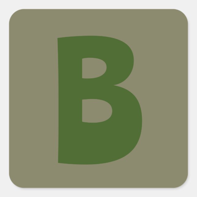 Eleganter Grüner Monogram-Initialbrief Quadratischer Aufkleber (Vorderseite)