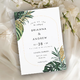 Eleganter, grüner Palm, Gold (Nachahmung) Grenze Einladung