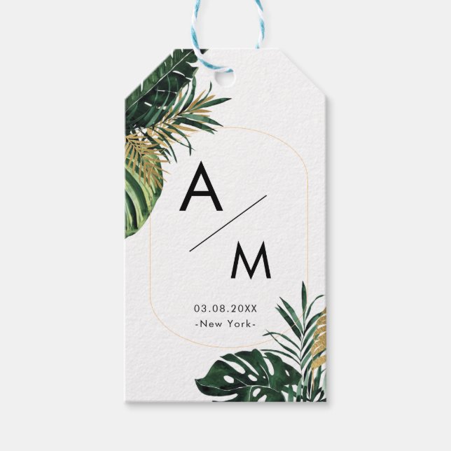 Eleganter, grüner Palm, Gold (Nachahmung) Grenze Geschenkanhänger (Vorderseite)