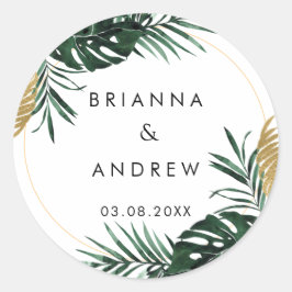 Eleganter, grüner Palm, Gold (Nachahmung) Grenze Runder Aufkleber