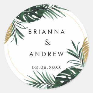 Eleganter, grüner Palm, Gold (Nachahmung) Grenze Runder Aufkleber