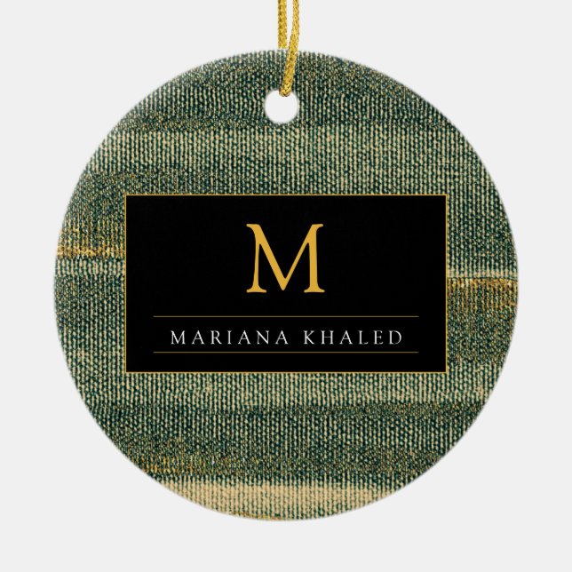 Eleganter Grüner Pinsel mit Gold und Schwarz Keramik Ornament (Vorne)