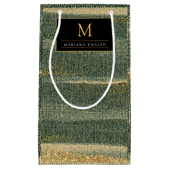 Eleganter Grüner Pinsel mit Gold und Schwarz Kleine Geschenktüte (Vorderseite)