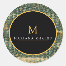 Eleganter Grüner Pinsel mit Gold und Schwarz Runder Aufkleber