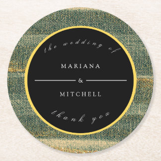 Eleganter Grüner Pinsel mit Gold und Schwarz Runder Pappuntersetzer