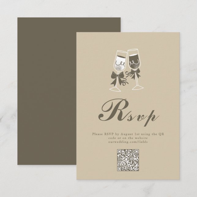 Eleganter grüner QR-Code Hochzeit RSVP Karte (Vorne/Hinten)