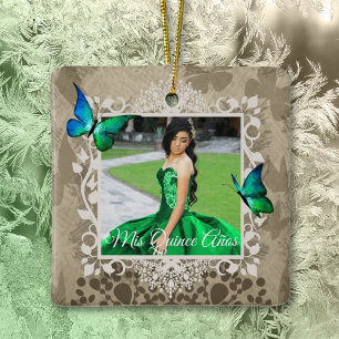 Eleganter grüner Quinceanera-Andenken-Schmuck Keramikornament