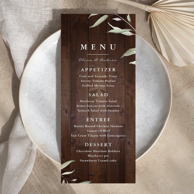 Eleganter, grüner Stallholz Landkreis rustikale Ho Menükarte (Elegant greenery barn wood county rustic wedding menu)