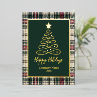 Eleganter grüner Tartan-Weihnachtsbaum-Geschäftslo Folien Feiertagskarte