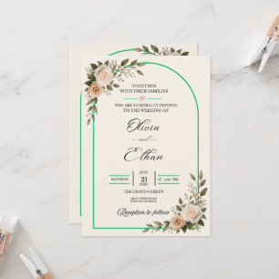 Eleganter grüner Torbogen für Hochzeitsfloristik Einladung