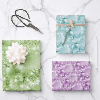 Eleganter grüner Türkis und Violet Weihnachtsball Geschenkpapier Set