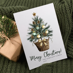 Eleganter Grüner und goldener Weihnachtsbaum Feiertagspostkarte