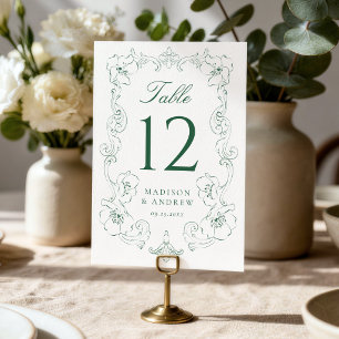 Eleganter grüner verzierter floraler Rahmen Hochze Tischnummer