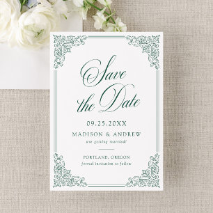Eleganter grüner verzierter Rahmen Vintage-Hochzei Save The Date