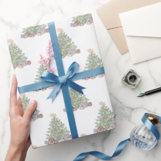Eleganter grüner Vintage-Baum Frohe Weihnachten Geschenkpapier