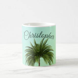 Eleganter grüner Vintage-Palmenbaum Kaffeetasse