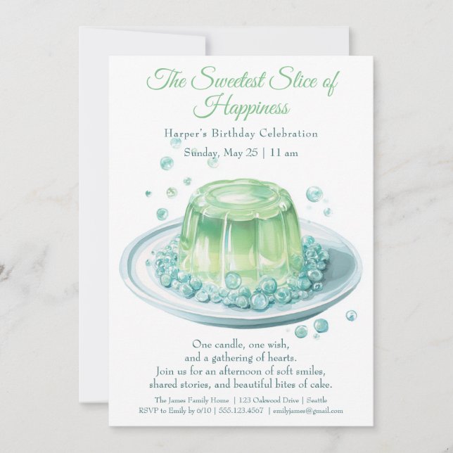 Eleganter grüner Wasserfarbenkuchen Einladung zum  (Vorderseite)