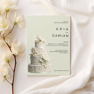 Eleganter, grüner weißer Blumenkuchen Hochzeit Einladung