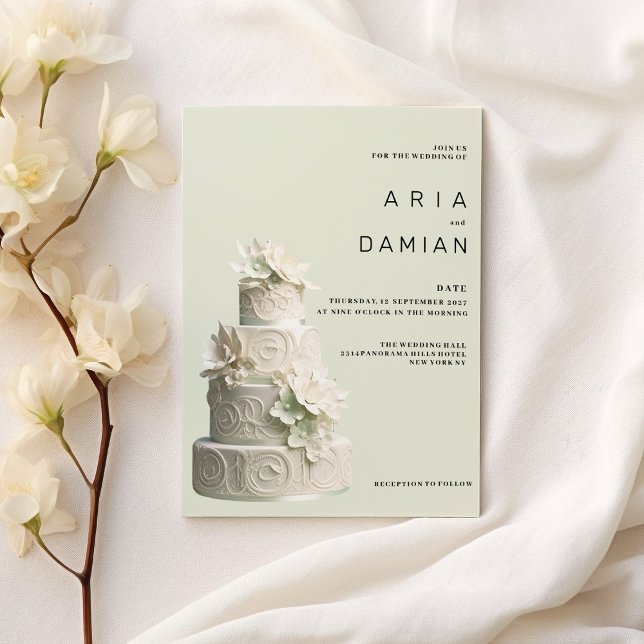 Eleganter, grüner weißer Blumenkuchen Hochzeit Einladung (Elegant mint green white floral cake Wedding )