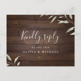 Eleganter Grünholz Landkreis RSVP I Einladungspostkarte