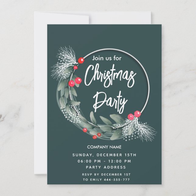 Eleganter Grünkranz Einladung (Vorderseite)