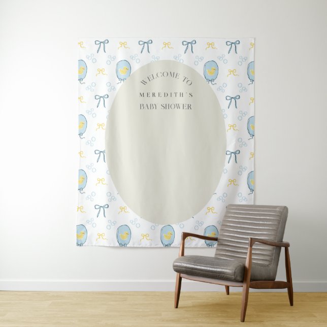 Eleganter Gummi Ducky Ribbon Babydusche Hintergrun Wandteppich (Beispiel)