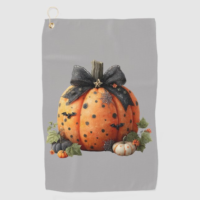 Eleganter Halloween Pumpkin mit Black Bow Golfhandtuch (Vorderseite)