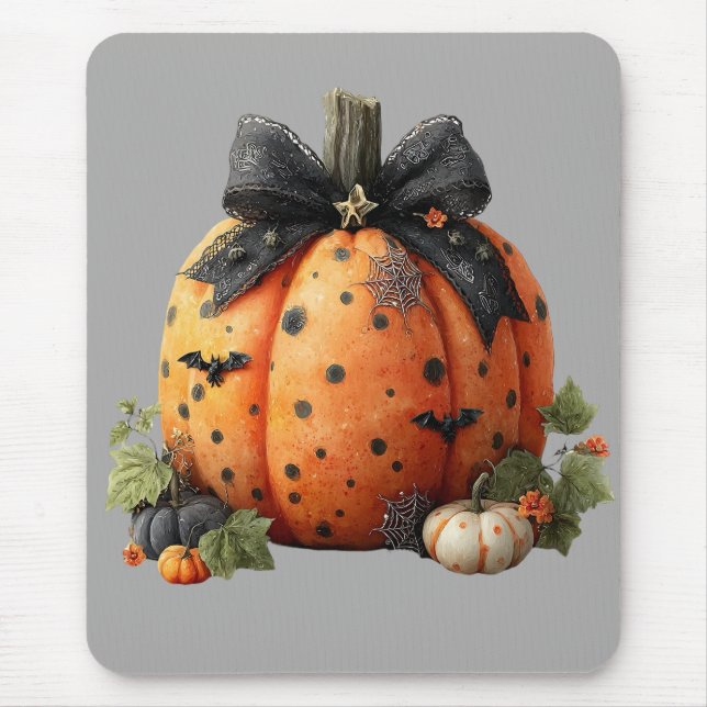 Eleganter Halloween Pumpkin mit Black Bow Mousepad (Vorne)