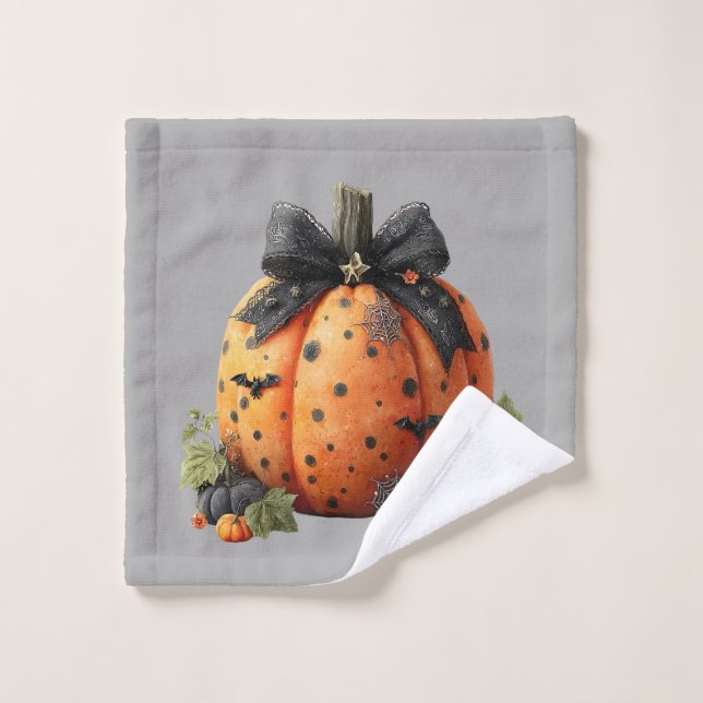 Eleganter Halloween Pumpkin mit Black Bow Waschlappen (Waschlappen)