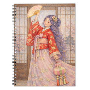 Eleganter Hanbok mit Fächer Notizblock