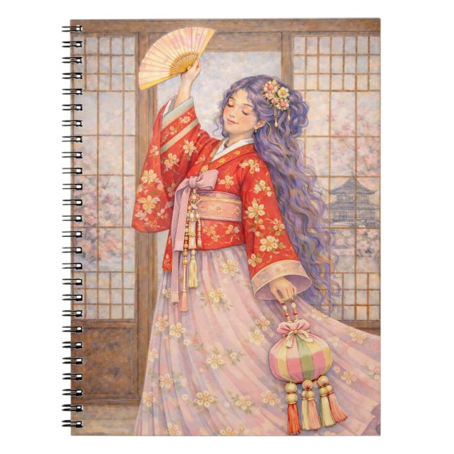 Eleganter Hanbok mit Fächer Notizblock (Vorderseite)