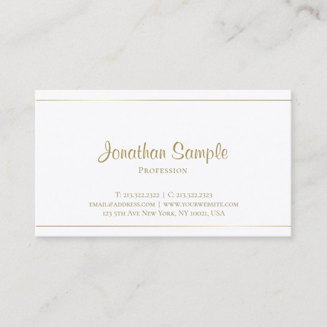 Eleganter handgeschriebener Gold Script Glamour Lu Visitenkarte (Vorderseite)