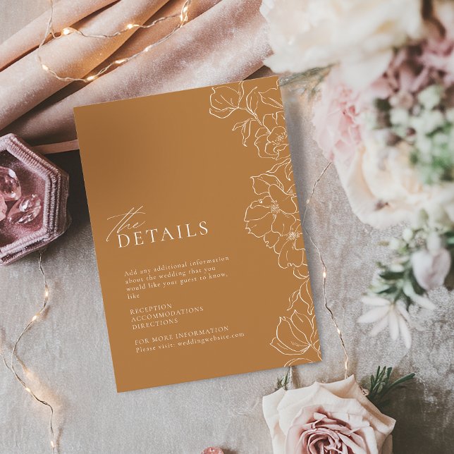 Eleganter handgezeichneter goldener Fall Details Begleitkarte (Elegant hand drawn floral golden fall details enclosure card)