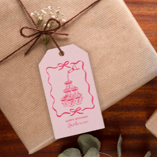 Eleganter handgezeichneter rosa Champagner-Turm Ge Geschenkanhänger