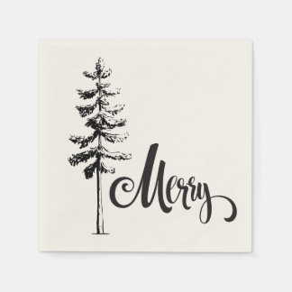 Eleganter handgezeichneter Winterbaum-Feierparty Serviette