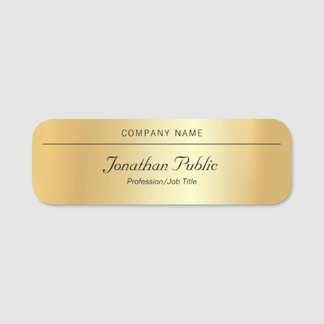 Eleganter Handschriftname Moderne Goldvorlage Namensschild (Vorderseite)